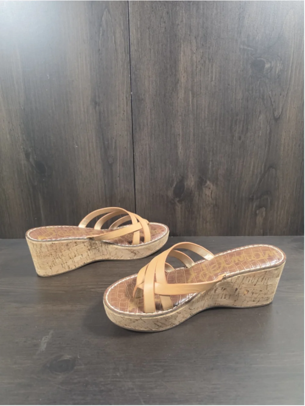 Sam Edelman Strappy Criss-cross Cork Platform Wedge Sandals 9.5 M Natural Brown